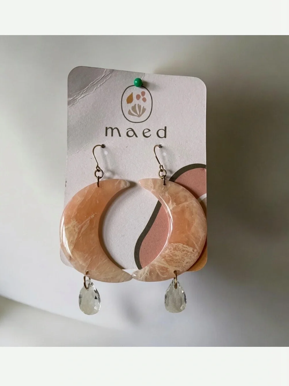 Handmade Rose Quartz Pink Clay Crescent Moon Drop Earrings